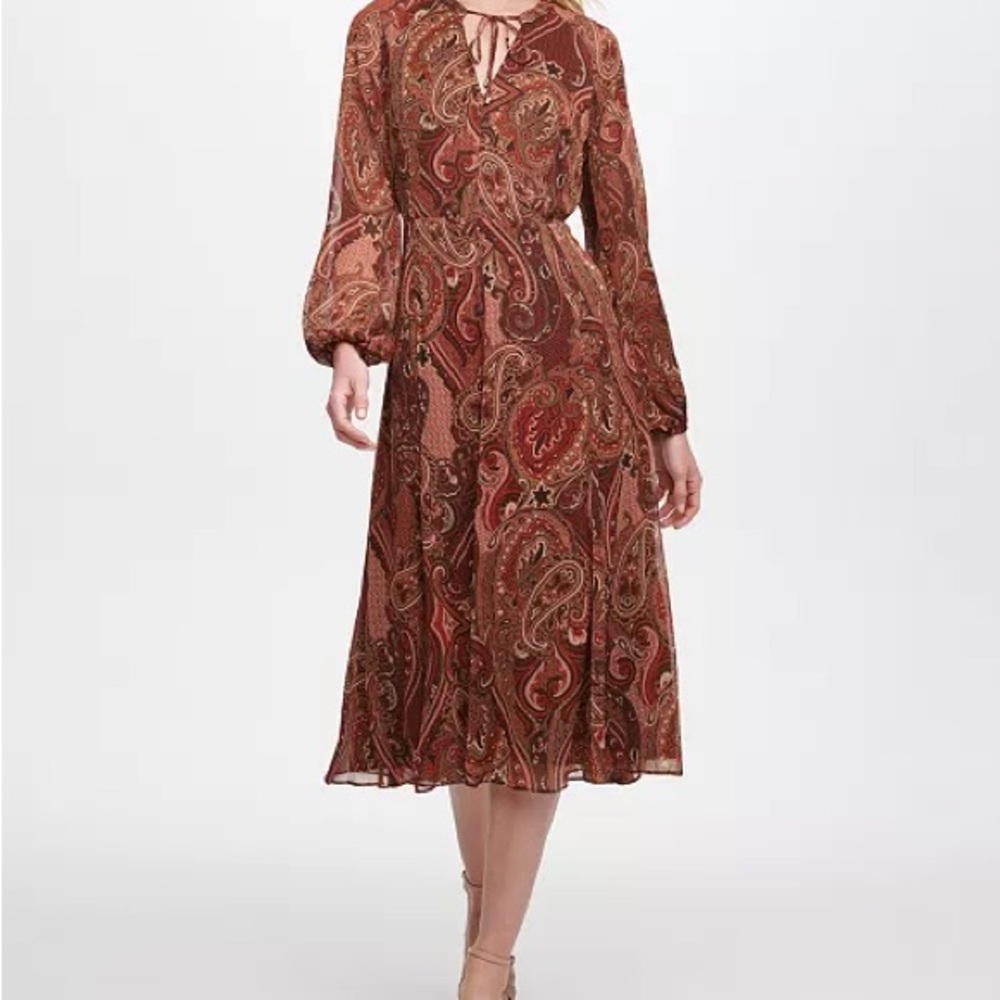 Elegant Paisley Print Midi Dress